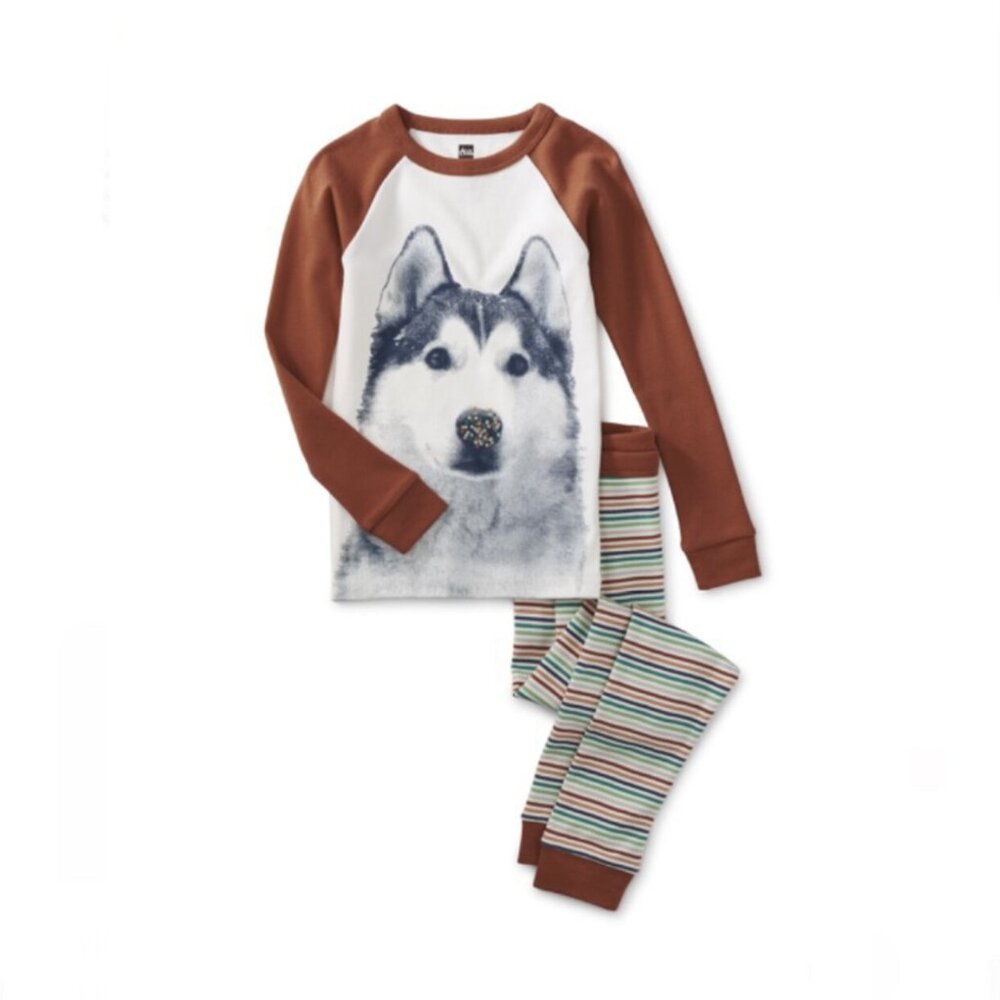 NWT Tea Collection Slumber Party Pajama Set Wolf Copper Size 3-6 Months